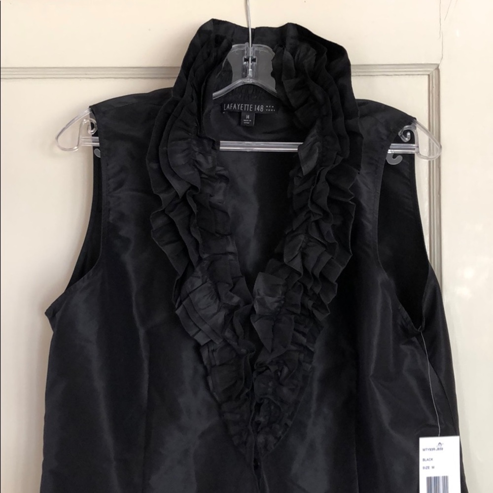 Lafayette 148 New York size 14 top black ruffles